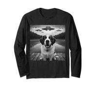 Divertente San Bernardo Selfie UFO Astronave Aliena Amante dei Cani Maglia a Manica