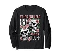 Divertente Scheletro bloccato tra IDK IDC IDGAF Halloween Maglia a Manica