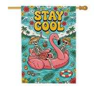 Divertente scheletro estivo spiaggia citazione fantasiosa bandiera 71 x 101 | Tema tropicale della spiaggia, bandiera del cortile, atmosfera delle vacanze estive, galleggiante dell'uccello tropicale