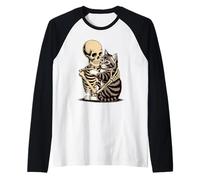 Divertente Scheletro Gatto Abbraccio Halloween - Carino Spooky Kitty Costume Maglia con Maniche Raglan