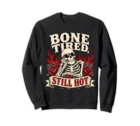 Divertente Scheletro Stanco Ossa Rose invecchianti Halloween Punk Felpa