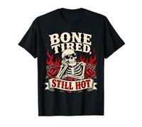Divertente Scheletro Stanco Ossa Rose invecchianti Halloween Punk Maglietta
