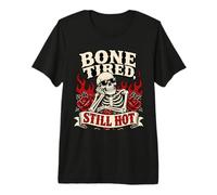 Divertente Scheletro Stanco Ossa Rose invecchianti Halloween Punk Maglietta Premium