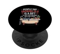 Divertente scherzo invecchiante crescente vecchio ritorno gatto vasca scherzo donne uomini PopSockets PopGrip Adesivo