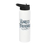 Divertente scritta "Barely Tolerable Jane Austen" ornata blu navy Stainless Steel Insulated Water Bottle