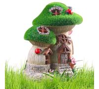 Divertente scultura in resina a forma di casetta delle fate che si illuminano ad energia solare per esterni, funghi e cottage di fiori, luce LED da giardino per interni ed esterni, ornamenti per