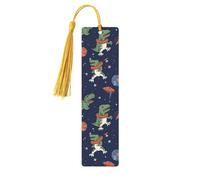 Divertente segnalibro in legno con astronauta dinosauro razzo per gli amanti dei libri, segnalibro fai da te fatto a mano con nappe colorate Marcatori di pagina stampati su entrambi i lati, accessori