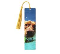 Divertente segnalibro in legno con cane che nuota per uomini, donne, insegnanti, regalo vintage, fatto a mano, segna libri per leggere le pagine, etichette regalo da appendere, ornamenti segnalibri in