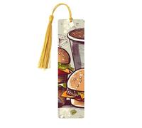 Divertente segnalibro in legno con hamburger e tazze per uomini, donne, insegnanti, regalo vintage fatto a mano, segna libri per leggere pagine marcatori da appendere etichette regalo ornamenti
