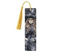 Divertente segnalibro in legno con strega decorativa per Halloween, per uomini, donne, insegnanti, regalo vintage, fatto a mano, segna libri per leggere pagine marcatori da appendere etichette regalo