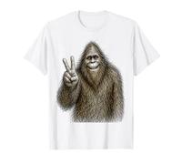 Divertente Segno della Pace Bigfoot Sasquatch Cryptid Vintage Grafica Maglietta