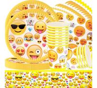 Divertente Set di Stoviglie per Feste,viso sorridente Set di decorazione di festa,Set di utensili di compleanno, set di piatti,tazze,fazzoletti,tovaglie,Per feste,matrimoni (61 PCS, 20 persone)