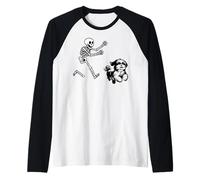 Divertente Shih Tzu Che corre con Lo Scheletro di Halloween Maglia con Maniche Raglan