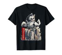 Divertente Siberian Husky Cane Kaiju Mostro Giapponese Maglietta