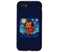 Divertente skateboard natalizio con gatto Van Gogh Notte stellata Custodia per iPhone SE (2020) / 7/8