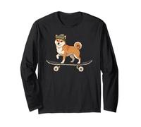 Divertente Skateboard Shiba Inu Skater Amante degli Animali Mamma papà Bambini Maglia a Manica