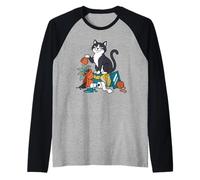 Divertente Smoking Cat Buttato Cose Fuori Caos Cartoon Maglia con Maniche Raglan