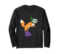 Divertente Snorkeling Volpe Cartone Animato Design Carino Animale subacqueo Maglia a Manica