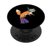 Divertente snorkeling volpe cartone animato design carino animale subacqueo PopSockets PopGrip Adesivo