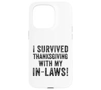Divertente, sono sopravvissuto al Ringraziamento con le mie suocere Turchia Bavaglio Custodia per iPhone 15 Pro