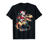 Divertente Sphynx Cat Rides Babbo Natale T-Rex Vintage Sphynx Maglietta