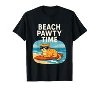 Divertente spiaggia gatto surf gioco di parole vacanze estive umorismo Maglietta