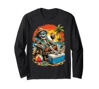 Divertente Spiaggia Scheletro Tropicale Tramonto Vacanza Design Maglia a Manica