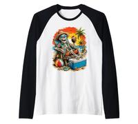 Divertente Spiaggia Scheletro Tropicale Tramonto Vacanza Design Maglia con Maniche Raglan