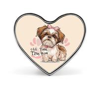Divertente spilla a forma di cuore con scritta "Shih Tzu" per decorare zaini, giacche, cappelli