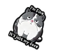 Divertente spilla con espressione sarcastica, idea regalo con design a cartoni animati e I'm Fine It's Just My Face smaltata, spilla a forma di gatto