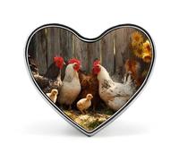 Divertente spilla in metallo a forma di cuore con gallina e gallo, 2,5 cm, ideale per abbigliamento, borse, accessori e decorazioni per cravatte.