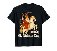 Divertente St Nicholas Day American Style Howdy Christmas Cowboy Maglietta