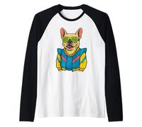Divertente stile hip hop retrò bulldog francese francese sfumature Frenchie anni '80 Maglia con Maniche Raglan