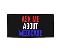Divertente striscione "Chiedimi informazioni su Medicare" con bandierine da appendere e 4 occhielli in metallo per decorazioni festive, feste e occasioni speciali - 61 x 120 cm