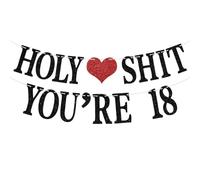 Divertente striscione glitterato per 18° compleanno - "Holy Shit You're 18" decorazione per feste e forniture per ragazzi e ragazze