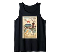 Divertente Sumo Cat Wrestling Giapponese Ukiyo-e Vintage Art Canotta