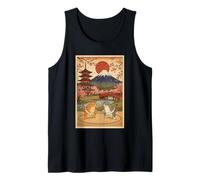 Divertente Sumo Cats Wrestling Giapponese Ukiyo-e Vintage Art Canotta