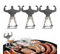 Divertente supporto per hot dog alla griglia, supporto per salsicce Muscle Man, portatile, in acciaio inossidabile, riutilizzabile, per hot dog e salsicce, per feste in campeggio (argentato, 3 pezzi)