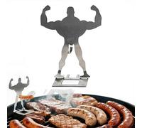 Divertente supporto per hot dog alla griglia, supporto per salsicce Muscle Man, portatile, in acciaio inossidabile, riutilizzabile, per hot dog e salsicce, per feste in campeggio (argentato, 1 pz)