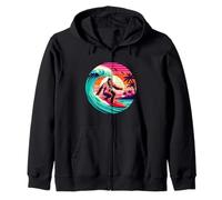 Divertente Surf Sasquatch Tramonto Hawaiano Retro Tropical Vibes Felpa con Cappuccio