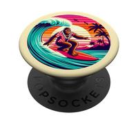 Divertente Surf Sasquatch Tramonto Hawaiano Retro Tropical Vibes PopSockets PopGrip Adesivo