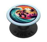 Divertente Surf Sasquatch Tramonto Hawaiano Retro Tropical Vibes PopSockets PopGrip Adesivo