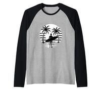 Divertente Surfer Silhouette Retro Minimalista Spiaggia Vibes Maglia con Maniche Raglan