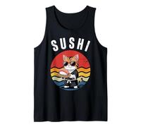Divertente Sushi Cat Chef Retro Tramonto Carino Stile Giapponese Anime Canotta