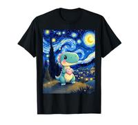 Divertente T-Rex che tiene il cuore Van Gogh Style Design Maglietta