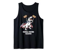 Divertente T-Rex Double Fisting Glizzies Patriottico T-Rex Hot Dog Canotta