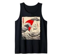 Divertente T-Rex UFO Abduction Great Wave Kanagawa Anime T-Rex Canotta