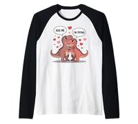 Divertente T Rex Valentine Coppia Abbracciami Meme Dinosauro Maglia con Maniche Raglan