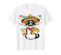 Divertente Taco Cat Cinco De Mayo Fiesta Humor Cat Lovers Meow Maglietta