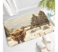 Divertente Tappeti barriera Winter Farmhouse Cow Rustic Barn Longhorn S Pine Tree Country Fence Farm Animal Tappetino di benvenuto Tappeto da Bagno 40×60cm per Doccia,Ufficio,Corridoio